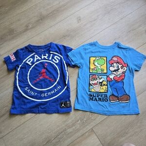 Set of 2 Kids Short Sleeve T-shirts Mario & Air Jordan VGUC